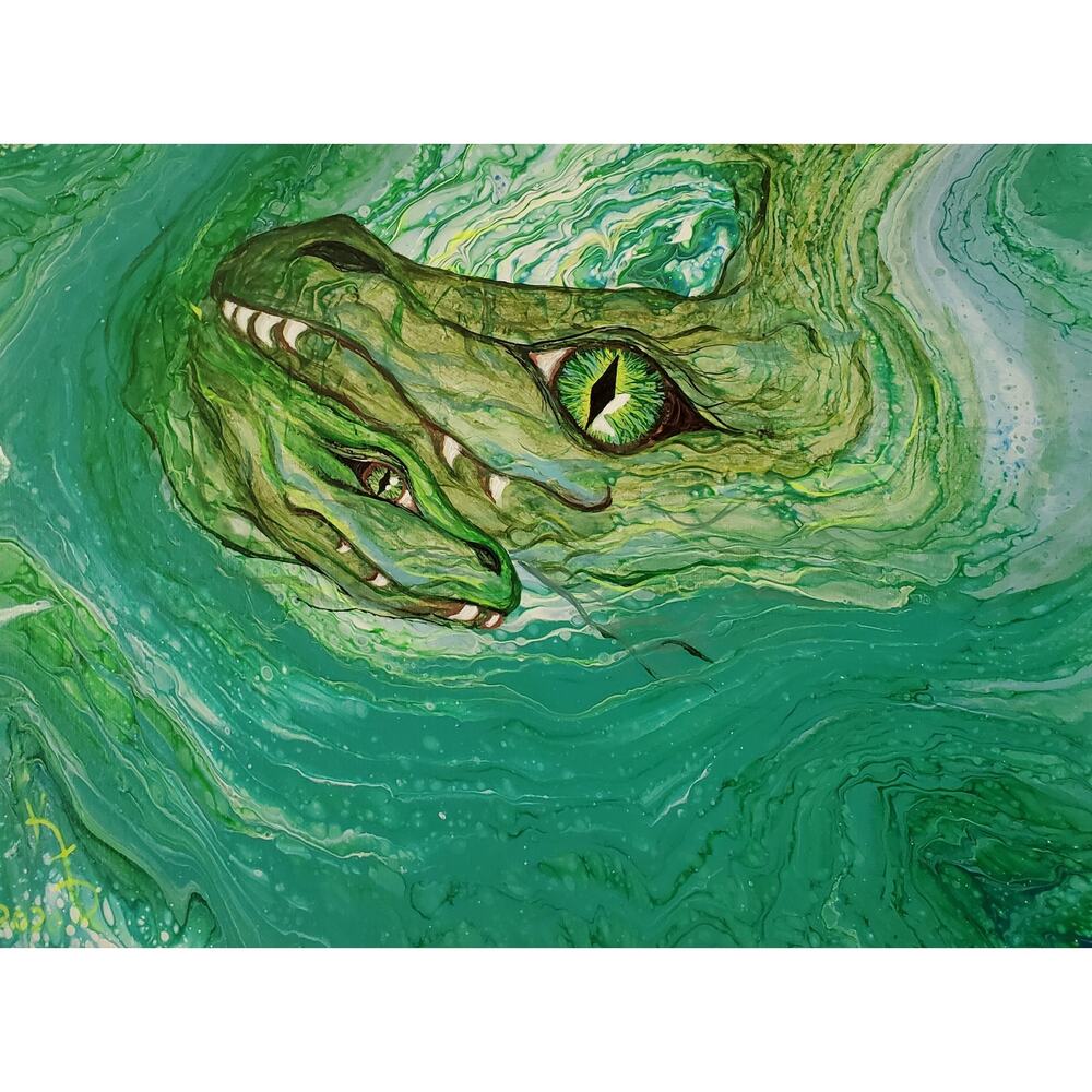 Water Dragon Mother & Baby Art Print my Original Work 11" x 14" Acid Free